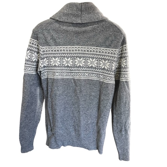 J. Crew Gray Button Down 100% Lambswool Cardigan with White Fair Isle Pattern - Picture 7 of 12